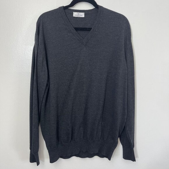 Valentino‎ Studio Gray V-Neck Wool Sweater Men's Size XL - Picture 1 of 7